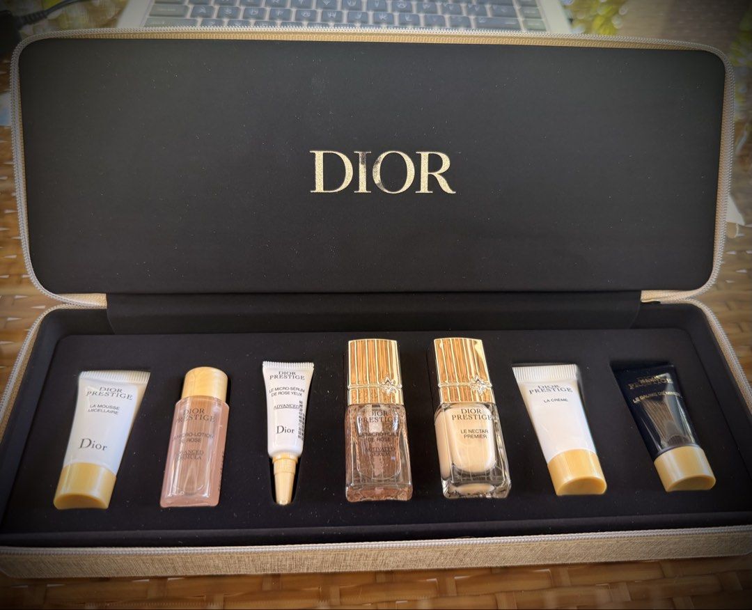 Dior Prestige Skincare Miniatures Set (Category: Face Care) located in Las Pinas. Submitted by jackielynneleal (Listing ID 1441857943, Image 2). Description: - Complete Dior Prestige skincare set - Includes: La Mousse Micellaire, Lotion, Micro-Sérum, L'Or de Vie La Crème, Le Baume - Bonus: 2 additional miniatures - Comes in an elegant Dior case - Ideal for travel or experiencing the full Dior Prestige line.