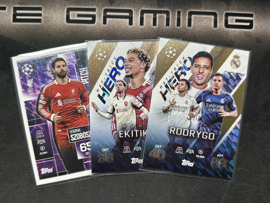 Ekitike | Rodrygo | Szoboszlai Match Attax Extra 25/26 Hat Trick Hero Rare Insert Liverpool Real Madrid ⚽️🔥🔥 (Category: Toys & Collectibles) located in Singapore. Submitted by yaoz.dashoppaholic (Listing ID 1441939921, Image 1). Description: Ekitike | Rodrygo | Szoboszlai Match Attax Extra 25/26 Hat Trick Hero Rare Insert Liverpool Real Madrid ⚽️🔥🔥 Hat Trick Hero - $5 each Szoboszlai - $4 each COD - Woodleigh mrt (Sellers convenience) Tracked