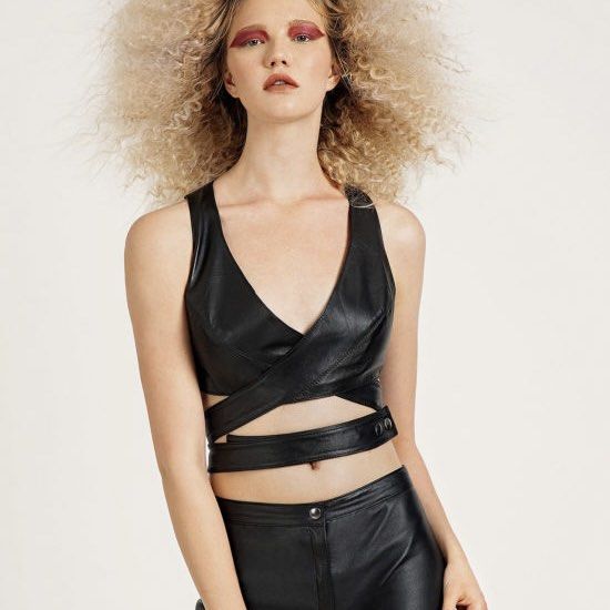 Initial Archival Black Leather Wrap-Around Crop Top (Category: Others Tops) located in Balanga. Submitted by grotesque (Listing ID 1441907774, Image 1). Description: * In great condition, no flaws. Can be worn looser, as a longer top with cut-outs, or tighter, as a definite crop top. Adjustable buckle. Fits like a small to medium. * Measurements laying flat ↯ Chest: 15-19 inches (adjustable) Length: 13 “ .