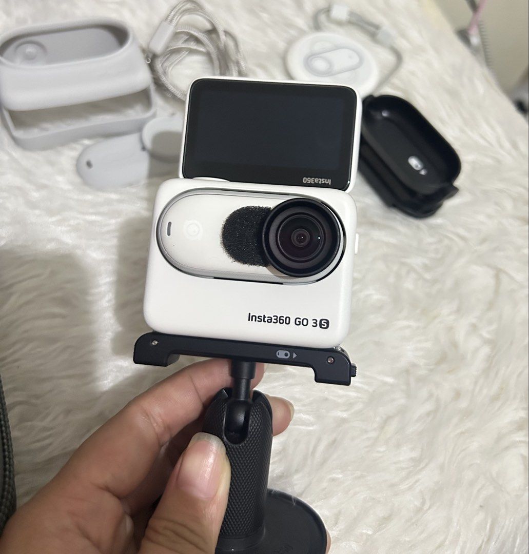 Insta360 GO 3 White Action Camera with Accessories (Category: Cameras) located in Caloocan City. Submitted by madymldgldrs (Listing ID 1441936659, Image 3). Description: 📸 FOR SALE: Insta360 GO 3S (Complete Set) 📸 Selling my Insta360 GO 3S in good working condition. ✅ Complete accessories included ✅ Original box included ✅ Camera and Action Pod ✅ Accessory Case ✅ Silicone Camera Case ✅ Tempered Glass installed ✅ Mic Wind Muff installed ✅ Extra 