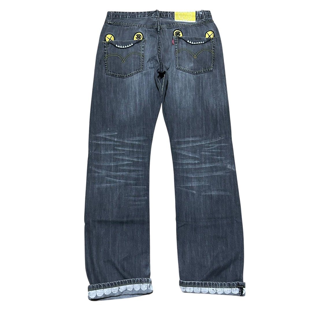 Levis X Originafake Jeans Ballhog, Y2k, Embroidered Jeans, Swag, Kaws (Category: Jeans) located in Quezon City. Submitted by eronnji (Listing ID 1441924779, Image 3). Description: Levis Originafake X Kaws Dimes: Waist 33 - Length 43 - Leg Opening 8 Issue/s: Cracking On Prints Cool Back pocket and Hidden teeth on the inside Nego | Color may vary due to lighting.