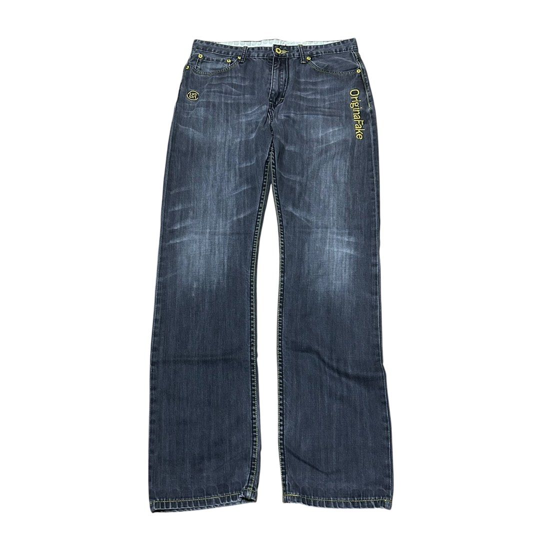 Levis X Originafake Jeans Ballhog, Y2k, Embroidered Jeans, Swag, Kaws (Category: Jeans) located in Quezon City. Submitted by eronnji (Listing ID 1441924779, Image 2). Description: Levis Originafake X Kaws Dimes: Waist 33 - Length 43 - Leg Opening 8 Issue/s: Cracking On Prints Cool Back pocket and Hidden teeth on the inside Nego | Color may vary due to lighting.