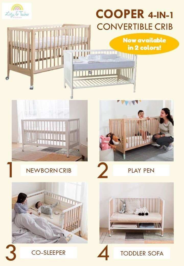 Convertible Crib with free mattress (Category: Cots & Cribs) located in Marikina City. Submitted by babycluttermatter (Listing ID 1441932482, Image 1). Description: -Lily and Tucker Convertible Crib -Material: Pinewood -Free mattress —size: 52x28 inches (standard size) -Bought for P16,500 -Already disassembled.