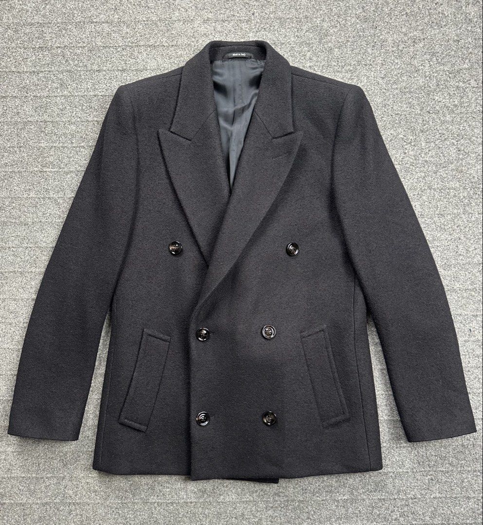 Maison Margiela - F/W2012 Double Breasted Wool Blazer Jacket. (Category: Coats, Jackets and Outerwear) located in Manila. Submitted by scissor.2fifthy (Listing ID 1441844389, Image 2). Description: Maison Margiela - F/W2012 Double Breasted Wool Blazer Jacket. Featured at Maison Margiela Fall RTW Collection 2012 Tagged size: 46IT fits Medium Made in Italy Material: 100% Wool 95/100 condition rate Gently used Flaw: Missing belt only Very presentabl