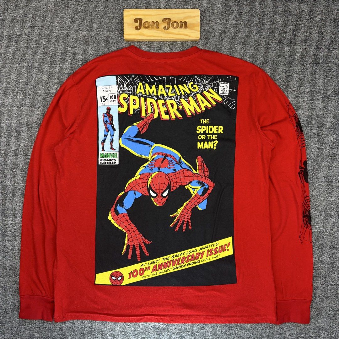 Marve Spiderman 100th Anniversary Longsleeve (Category: Activewear) located in Cavite. Submitted by onebeancent (Listing ID 1441851563, Image 2). Description: 🔘M4rvel Spid3rm4n 100th Anniv Longsleeve Size: Large Dimension: 21" Width | 27" Length Color: Red Color Rate: 10/10 Issue: None Condition: Excellent to New Mine: 750php Additional Shipping Fee (J&T Small Pouch) 75php Luzon 100php visayas 120php mindanao.