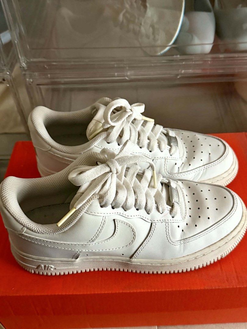 Nike Air Force 1 White Sneakers (Category: Sneakers) located in Manila. Submitted by amntirao (Listing ID 1441837371, Image 1). Description: - Classic white Nike Air Force 1s - Iconic Air Sole unit for comfort - Clean leather and white laces - Ideal for everyday wear - Ready for a new home Size 6.
