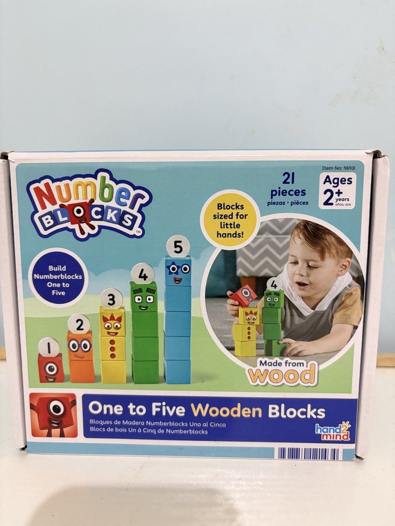 Numberblocks One to Five Wooden Blocks (Category: Educational & Learning Toys) located in Pasig City. Submitted by kaiplays (Listing ID 1441824131, Image 1). Description: - Build Numberblocks 1 to 5 - Includes 21 wooden pieces - Sized for little hands - Great for learning numbers and building - Recommended for ages 2 and up.