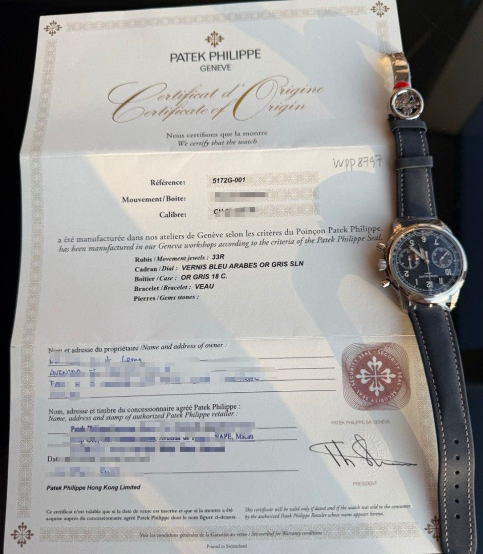 Patek Philippe 5172G-001 Chronograph Watch (Category: Watches) located in Singapore. Submitted by meridianwatch (Listing ID 1441875648, Image 3). Description: - Patek Philippe 5172G-001 Chronograph - Stunning Blue Dial - Rose Gold Case - Excellent Condition - Includes Original Certificate of Origin - Ready for its next owner Patek Philippe 5172G-001 New Complete Set May 26.