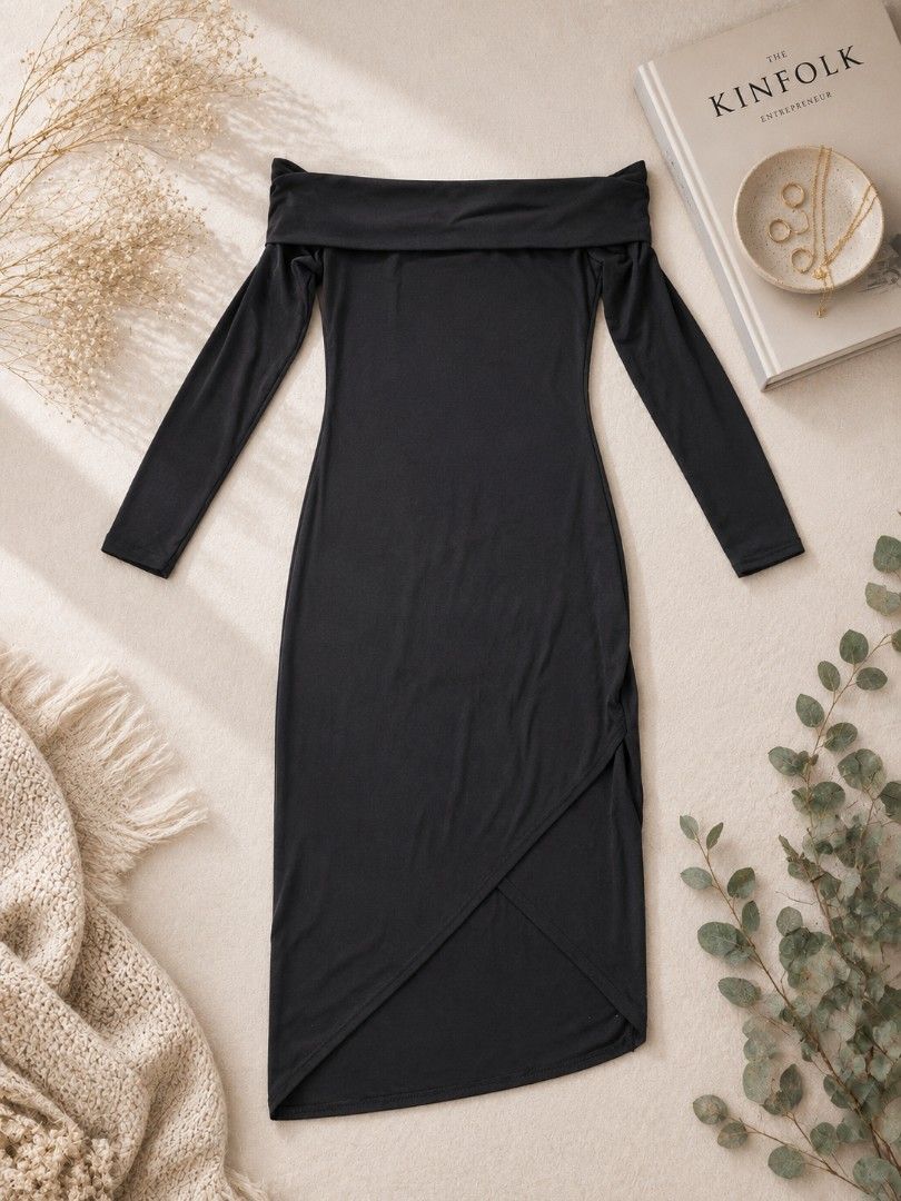 Phoenix + Feather Off Shoulder Midi Dress (Category: Dresses) located in Cavite. Submitted by eures_corner (Listing ID 1441808359, Image 2). Description: - Brand: Phoenix + Feather - Style: Off-shoulder midi dress - Sleeves: Long sleeves - Hem: Tulip hem - Material: Stretchy - Fit: Very flattering - Estimated Size: Fits like a size 8 - Occasion: Ideal for a night out or special events.