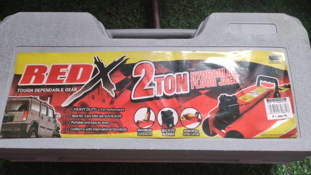 RED X 2 Ton Hydraulic Floor Jack with Case (Category: Other Automotive Parts and Accessories) located in Cavite. Submitted by kramnivlaaicrag (Listing ID 1441848269, Image 2). Description: - Heavy-duty 2-ton hydraulic floor jack - Ideal for cars, mid-size SUVs, and ATVs - Maximum lifting height: 320mm - Portable and easy to store in its included case - Conforms with international standards - Includes a lug wrench.