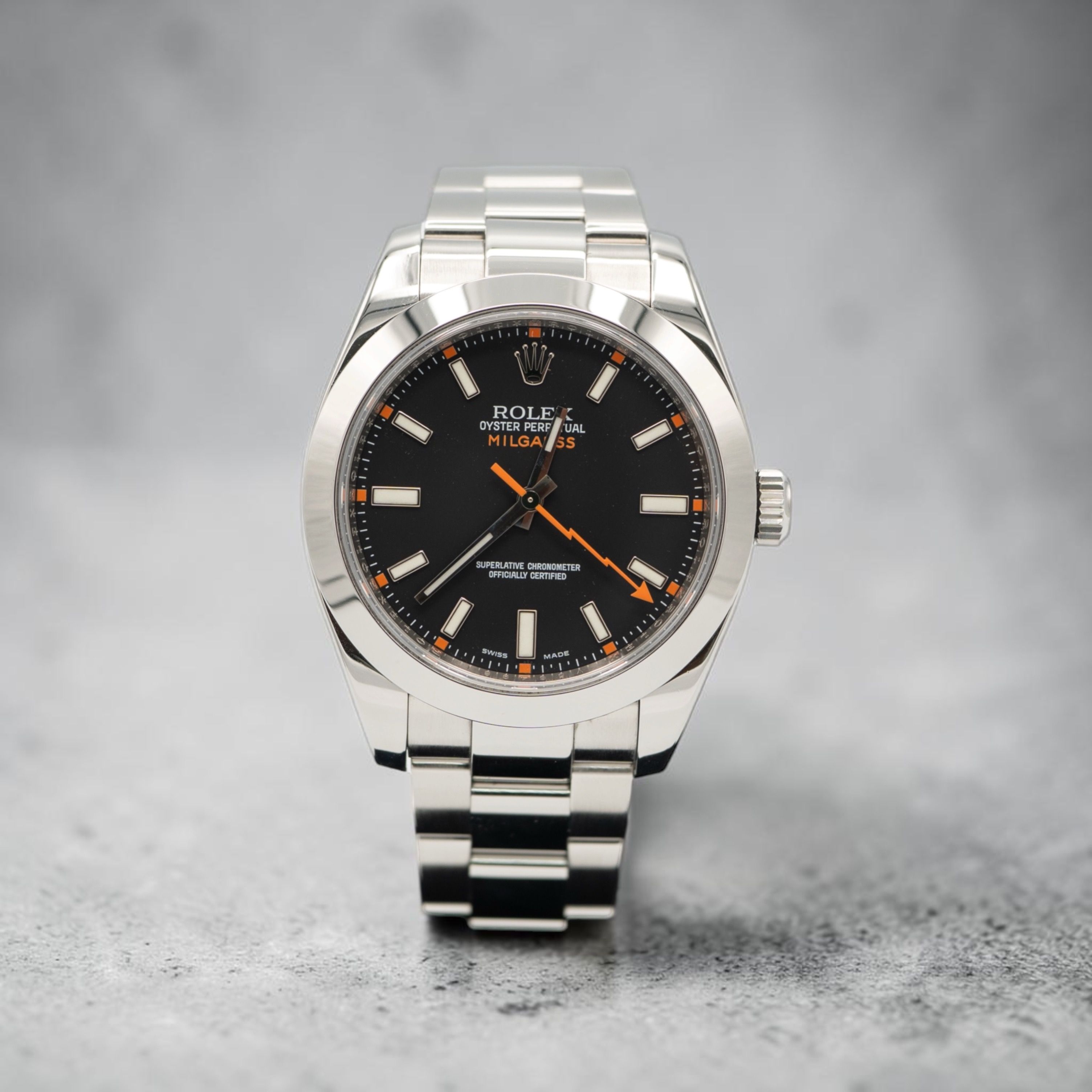 OCT 2009 Rolex Milgauss Black 116400 (Category: Watches) located in Singapore. Submitted by kbluxury (Listing ID 1441845874, Image 1). Description: Pre-owned Rolex Milgauss Black Model: 116400 Serial: V Series Bezel: Steel Dial: Black Material: Steel Case diameter: 40 mm Box and Paper: Original Rolex Box and Warranty Certificate Available Condition: Mint Originally Purchased Date: OCT 2009 Complimentary 2-Year In-House Warranty For Movement Price