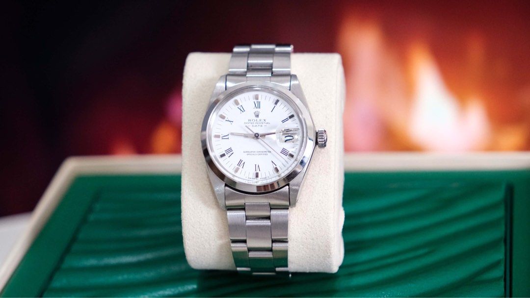 Rolex Oyster Perpetual Date Roman (Category: Luxury Watches) located in Marikina City. Submitted by papichulongs_closet (Listing ID 1441906057, Image 1). Description: Steal deal‼️ Rolex Oyster Perpetual Date “White Roman Dial” -Reference 1500 -Model 90’s -34mm -Excellent condition -wrist size up to 7.5 Inclusions: Watch and aftermarket box only. Guaranteed Authentic (open for authentication) 228k only‼️.