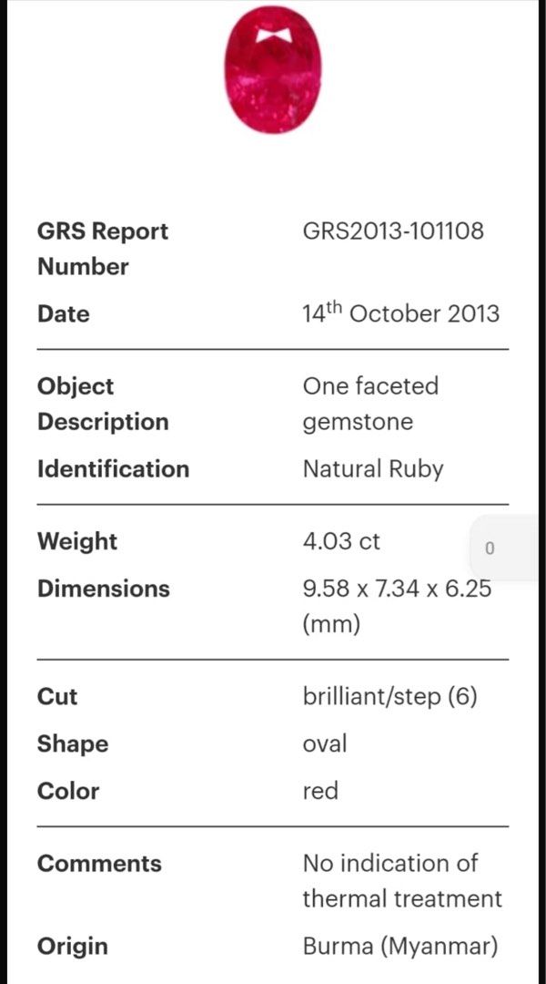 Ruby stone with cert (Category: Vintage Collectibles) located in Singapore. Submitted by assaqqafmarketing (Listing ID 1441868706, Image 2). Description: .