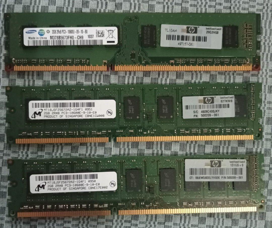Samsung & HP DDR3 RAM Modules - 2GB x 3