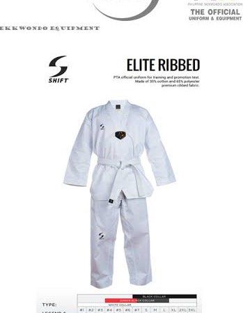 SHIFT Official Taekwondo Uniform in White (Category: Combat Sports) located in Manila. Submitted by match444_ (Listing ID 1441864444, Image 2). Description: - Official PTA uniform for training and promotion tests. - Made from premium ribbed fabric: 35% cotton, 65% polyester. - Original prices are around 1600+ - Available in 120 & 130 - Used once lng for taekwondo training.