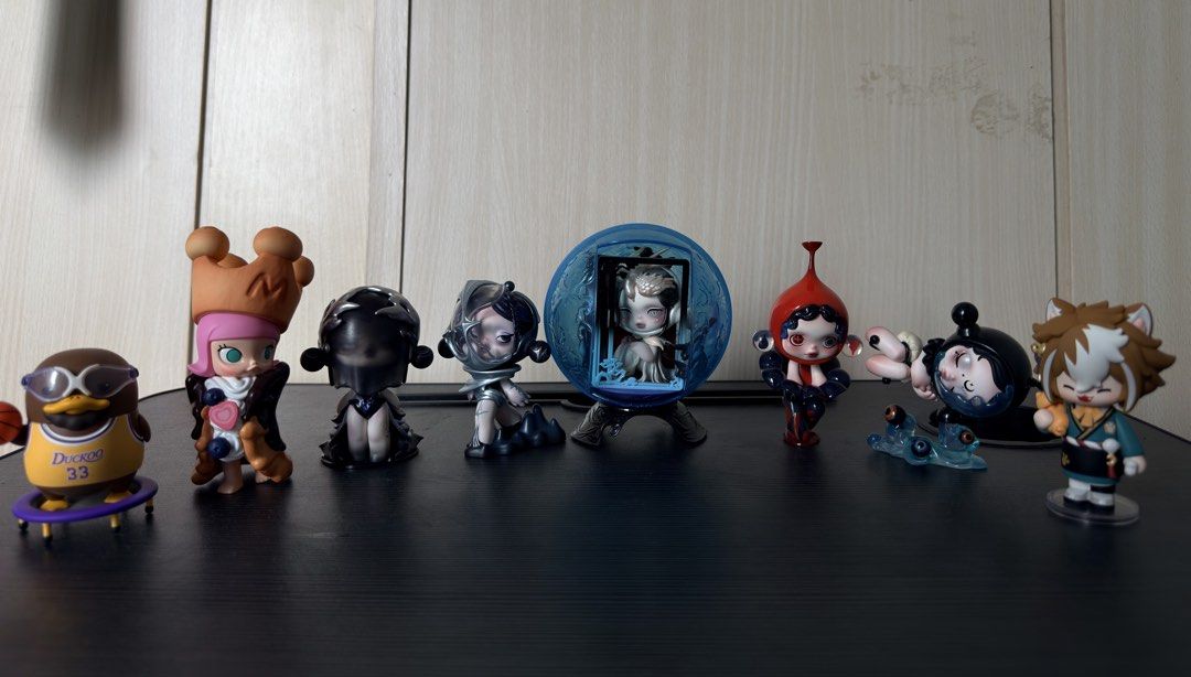 Skullpanda, Molly, Genshin POPMART Figures (Category: Designer & Blind Box Toys) located in Quezon City. Submitted by ceedecluttr (Listing ID 1441813378, Image 1). Description: *SOLD AS A SET ONLY *2000 php total value, less 200 php if bought as a SET *Free acrylic display case & Duckoo “Ball Club” series Basketball if bought as a SET *box/cards are not well kept Skullpanda “The Sound” Series The Vigilance - 250 The Grief - 250 Skullpanda “Image 