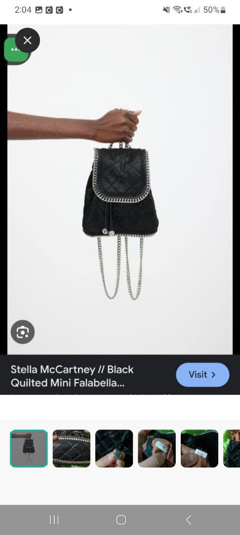 Stella McCartney Black Quilted Mini Falabella Backpack (Category: Luxury Bags & Wallets) located in Quezon City. Submitted by gwearsprada (Listing ID 1441831824, Image 1). Description: - Stella McCartney mini backpack - Black quilted material - Silver chain details - Drawstring closure - Cute and stylish design - Ideal for going out or daily use.