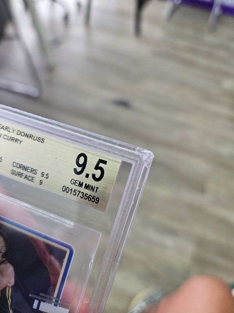 Steph curry clearly BGS 9.5 (Category: Graded Singles) located in San Jose. Submitted by gabkarton (Listing ID 1441828708, Image 3). Description: For sale Steph curry clearly BGS 9.5(has minor chip) see pics Selling low because of the chip 3.5k only.