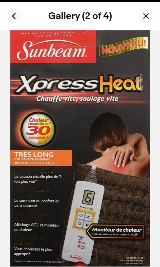SunBeam Xpress Heat King Size (Category: Medical Supplies & Tools) located in Mandaluyong City. Submitted by checkos (Listing ID 1441857136, Image 1). Description: SunBeam Xpress Heat. King Size 12 Inches x 24 Inches. Used Twice only. You can compare the price online. From US, Very good deal. Feel free to message me. RFS - No longer needed.