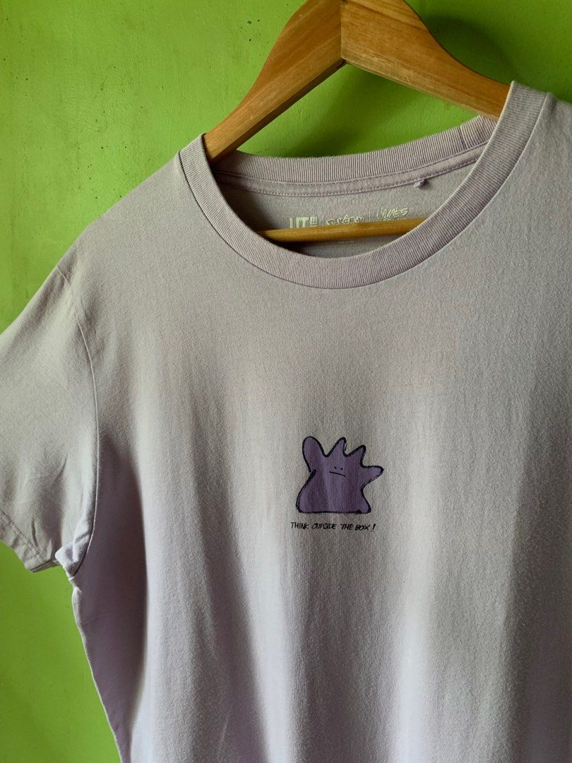 Uniqlo Ditto pokemon tee (Category: Tshirts & Polo Shirts ) located in Cagayan de Oro. Submitted by premium_thrifts (Listing ID 1441896716, Image 2). Description: Lavender colorway. Good condition. Issues: tiny spot stain on the tummy area, and minimal lints - MEASUREMENTS: L29.5 x W22" 18" (shoulder to shoulder) 8.8" (sleeve length) Fits Large Add shipping fee (via JRS or J&T).