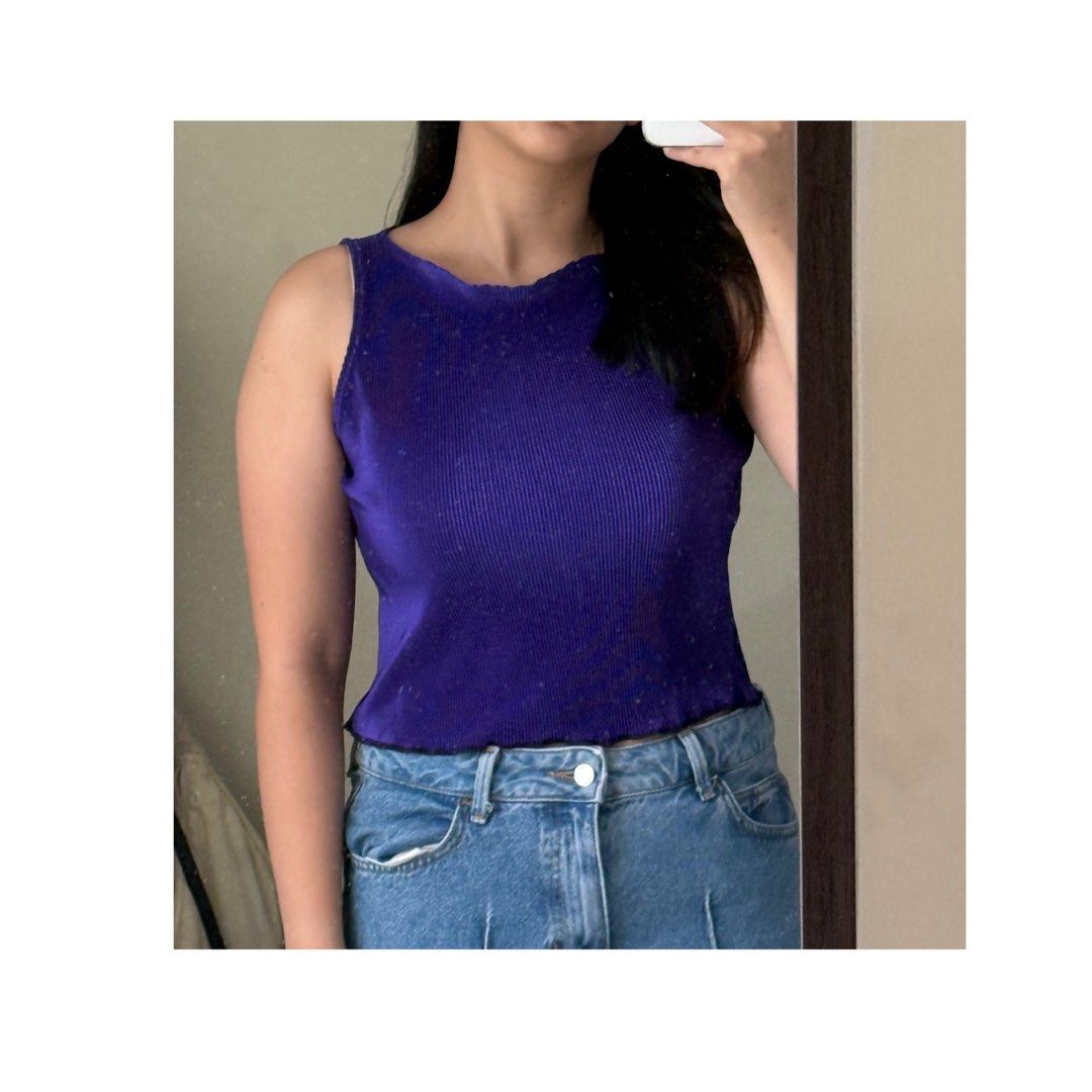 Velour Purple Pleated Sleeveless Top (Category: Sleeveless) located in Manila. Submitted by 00nmdeclutters (Listing ID 1441870882, Image 1). Description: - pleated!! - stretchy! so can fit S-M! .
