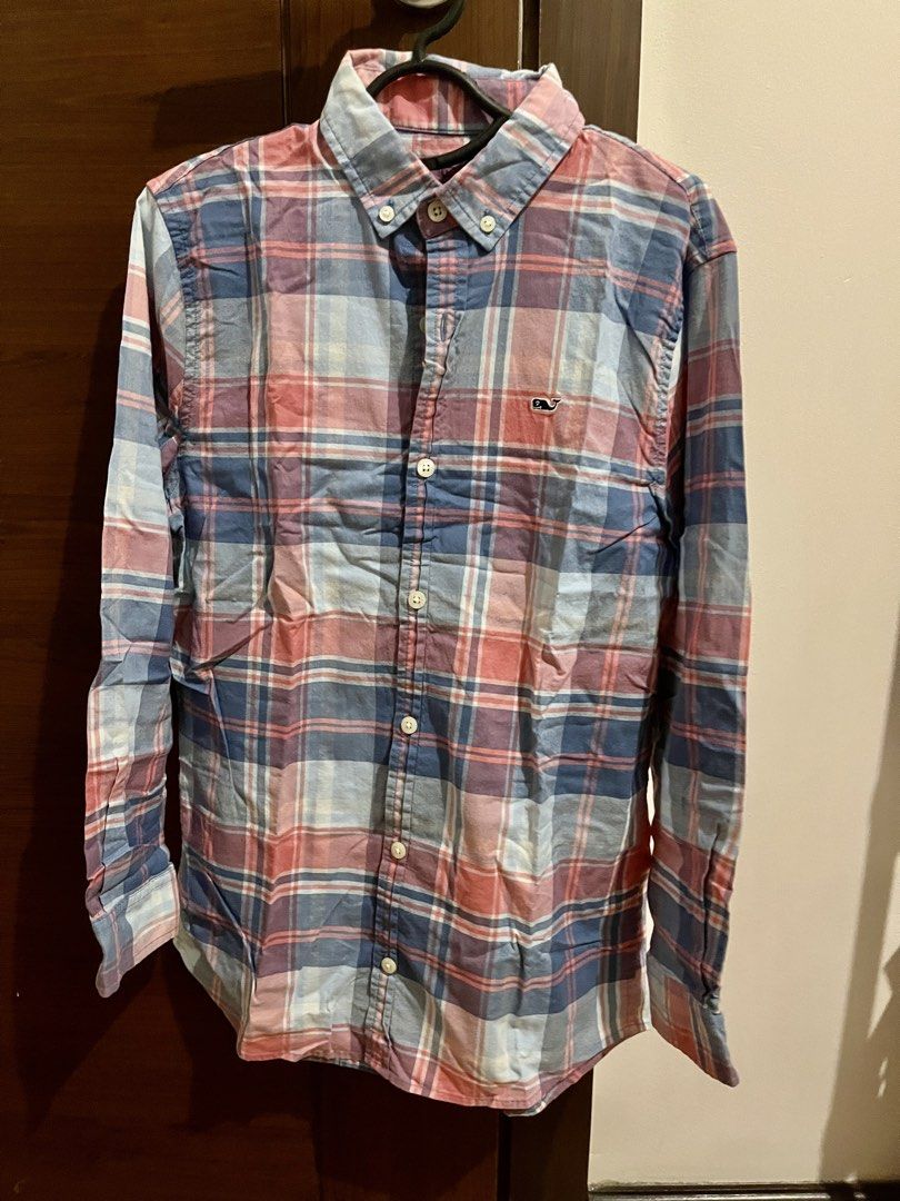 Vineyard Vines Plaid Button Down Shirt Size M (12-14) (Category: Tshirts & Polo Shirts ) located in Pasig City. Submitted by samotsari (Listing ID 1441931166, Image 1). Description: - Vineyard Vines Button Down Shirt - Classic Plaid Pattern (Blue, Red, White) - Size: Medium (fits ages 12-14) - Versatile for casual wear or layering - Button closure - Embroidered whale logo on chest pocket.