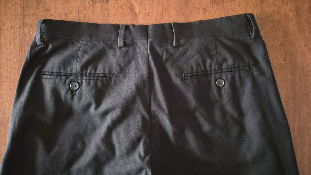 Wharton Tailored Black Slim Pants (Category: Trousers) located in Manila. Submitted by melissaga98708 (Listing ID 1441847621, Image 2). Description: - Wharton Tailored Black Pants - Slim Fit, Flat Front Style - Size 33 inches (waist), 38.5 inches (length) - Active Stretch Fabric - Sf tp be shouldered by seller * Used only 2x by my son (1st communion and graduation).