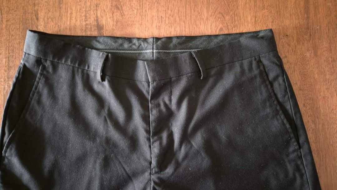 Wharton Tailored Black Slim Pants (Category: Trousers) located in Manila. Submitted by melissaga98708 (Listing ID 1441847621, Image 1). Description: - Wharton Tailored Black Pants - Slim Fit, Flat Front Style - Size 33 inches (waist), 38.5 inches (length) - Active Stretch Fabric - Sf tp be shouldered by seller * Used only 2x by my son (1st communion and graduation).