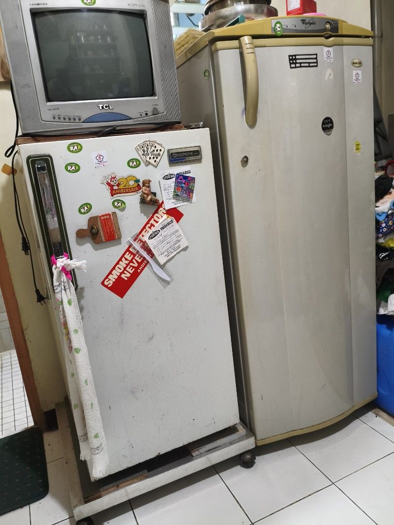 2 Refrigerator and 1 CRT TV Set (Category: Refrigerators and Freezers) located in Manila. Submitted by herbertgch09015 (Listing ID 1441988884, Image 1). Description: - Used Whirlpool (5ft) and Hitachi(4ft) refrigerator and CRT TV - Both items are functional and in working condition - Refrigerator has some stickers on it - CRT TV is currently placed on top of the refrigerator - Ideal for dorm rooms or small apartments - Pick up only.
