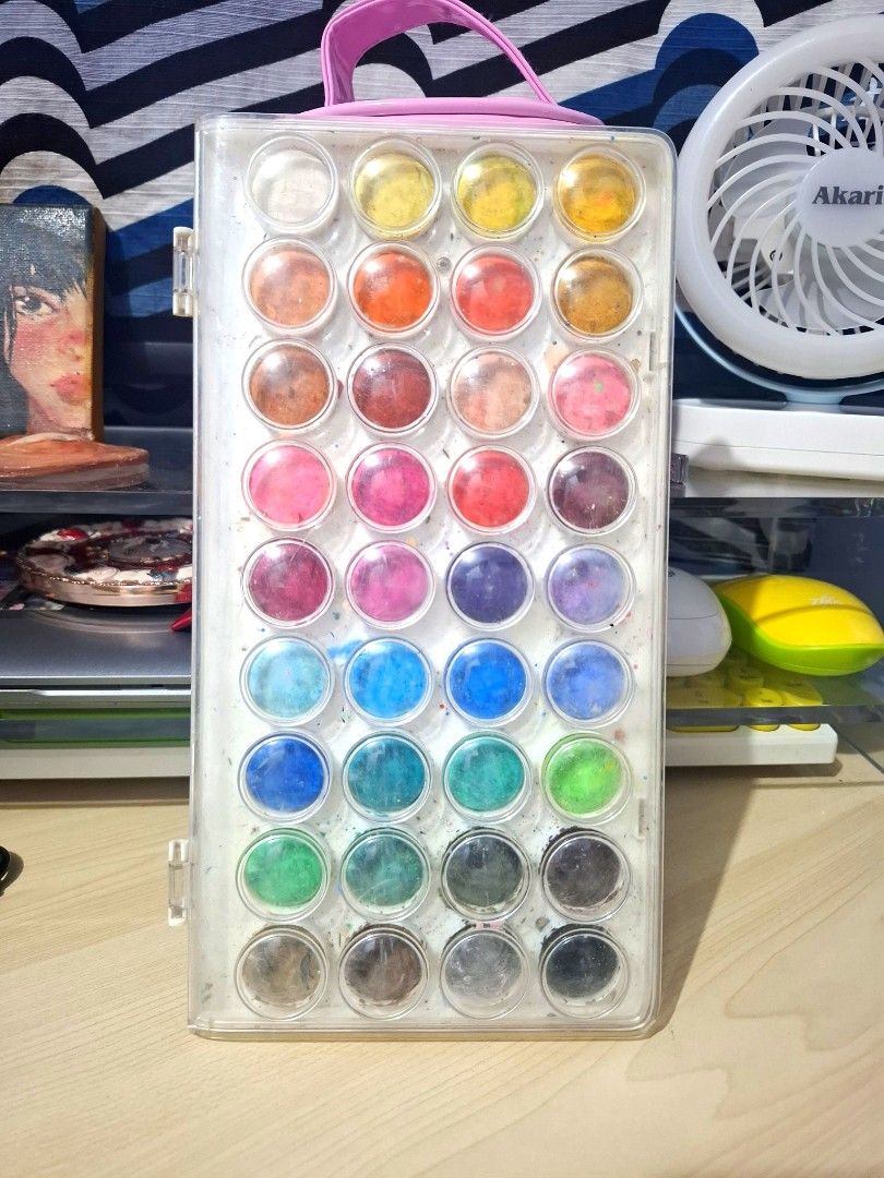 36 Color Watercolor Paint Set (Category: Stationery & School Supplies) located in Quezon City. Submitted by ana-chan (Listing ID 1442141650, Image 2). Description: 36-color watercolor paint set with brush. Some colors used. Portable case. Good for all skill levels. used once .