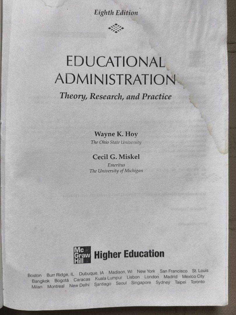 🏫 Educational Administration: Theory, Research, and Practice (8th Edition) (Category: Textbooks) located in Dasmarinas. Submitted by ryanjayvd_443 (Listing ID 1441970891, Image 2). Description: 📖 Wayne K. Hoy & Cecil G. Miskel McGraw-Hill International Edition ✅ International student edition ✅ Educational leadership and management reference ✅ Widely used in graduate and undergraduate education programs ✅ Excellent resource for educators and adm