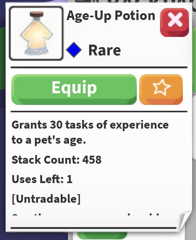 Adopt Me! Age up potion ( AUP) Account (Category: Others) located in Manila. Submitted by portthynk (Listing ID 1442128214, Image 1). Description: lightly used has some free pets inside.