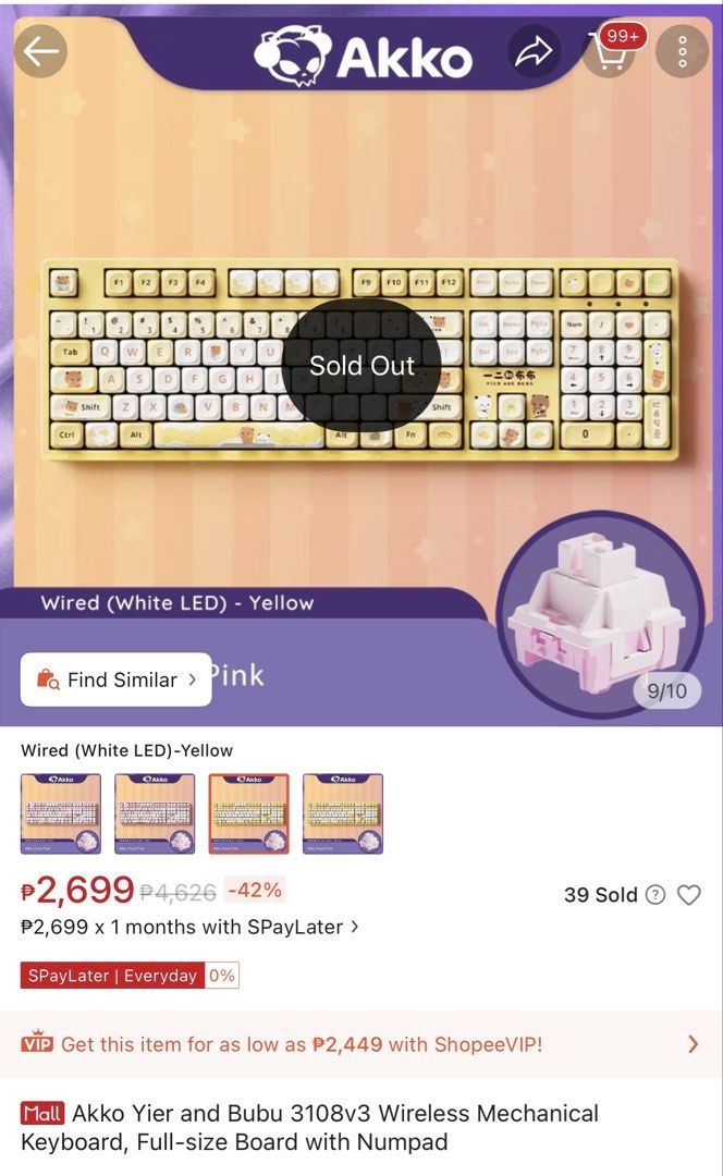 Akko Yier and Bubu 3108v3 Wireless Mechanical Keyboard (Category: Computer Keyboard) located in Cavite. Submitted by leanmayp_404 (Listing ID 1442122088, Image 3). Description: - Brand new Akko Yier and Bubu 3108v3 Wireless Mechanical Keyboard - Full-size layout with dedicated numpad - Durable PBT dye-sublimation keycaps (legends won't fade) - Yellow wired version with white LED lighting - Includes original box and all accessories - Ideal for bot