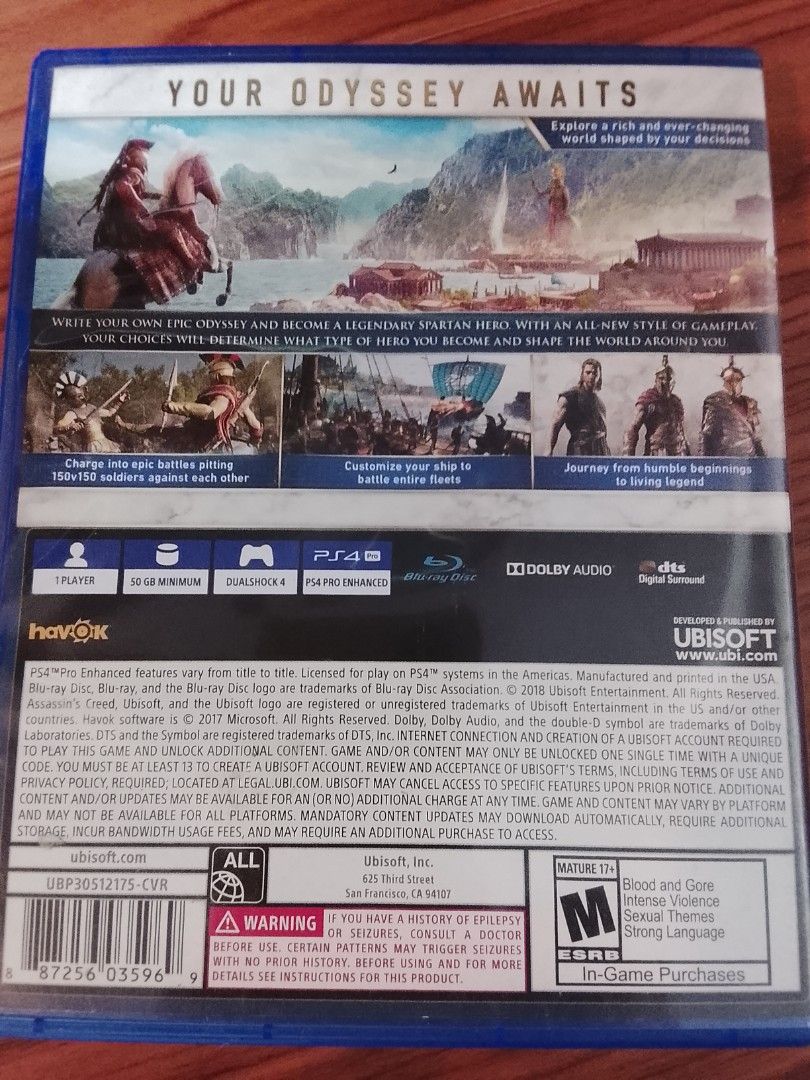 Assassin Creed odyssey (Category: PlayStation) located in Manila. Submitted by coinhunter8 (Listing ID 1439713216, Image 3). Description: PS4 assasin creed odyssey include bonus the blind king. my collection no scratch bought from data blitz di ko pa nalalaro. Hard to find one of the best gameplay. USA RALL is USA din maganda pala to. update 34gb.
