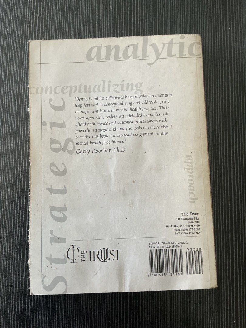 Assessing and Managing Risk in Psychological Practice Book (Category: Textbooks) located in Agdangan. Submitted by fppa_fpcam (Listing ID 1442019998, Image 3). Description: - Essential guide for psychologists on assessing and managing risk. - Features an individualized approach to patient risk management. - Covers crucial topics like postventions and assessing patients who pose a risk to others. - Discusses legal and ethical considerations such a
