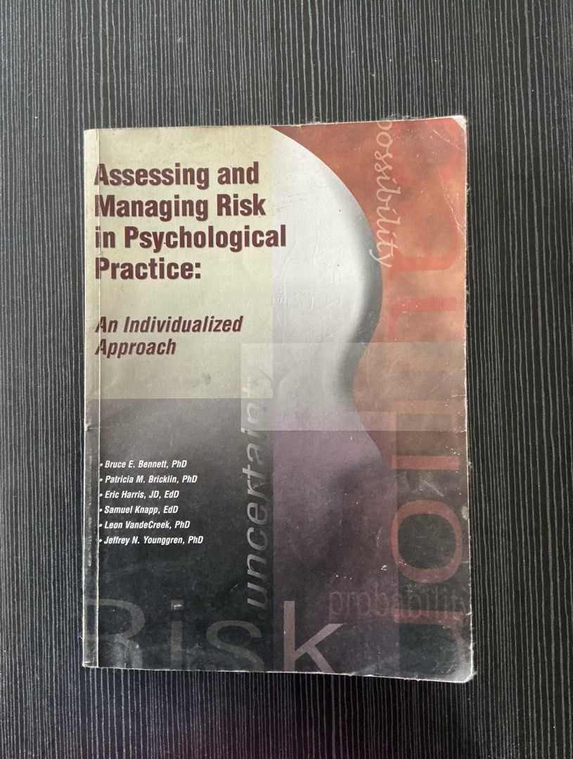 Assessing and Managing Risk in Psychological Practice Book (Category: Textbooks) located in Agdangan. Submitted by fppa_fpcam (Listing ID 1442019998, Image 1). Description: - Essential guide for psychologists on assessing and managing risk. - Features an individualized approach to patient risk management. - Covers crucial topics like postventions and assessing patients who pose a risk to others. - Discusses legal and ethical considerations such a