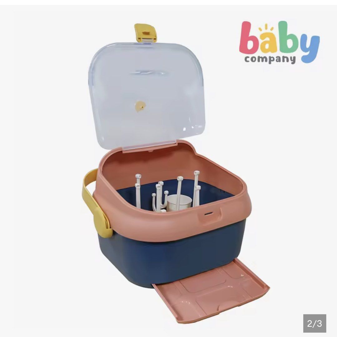 Baby Bottle Dish Drying Rack with Cover (Category: Breastfeeding & Bottle Feeding) located in Dasmarinas. Submitted by denmae (Listing ID 1442073878, Image 3). Description: - Keep baby bottles and utensils dust-free with this cute pink and grey drying rack. - Features a secure yellow latch to keep the lid closed. - Easy to carry to the convenient yellow handle. - Ideal for drying baby bottles and other kitchen essentials..