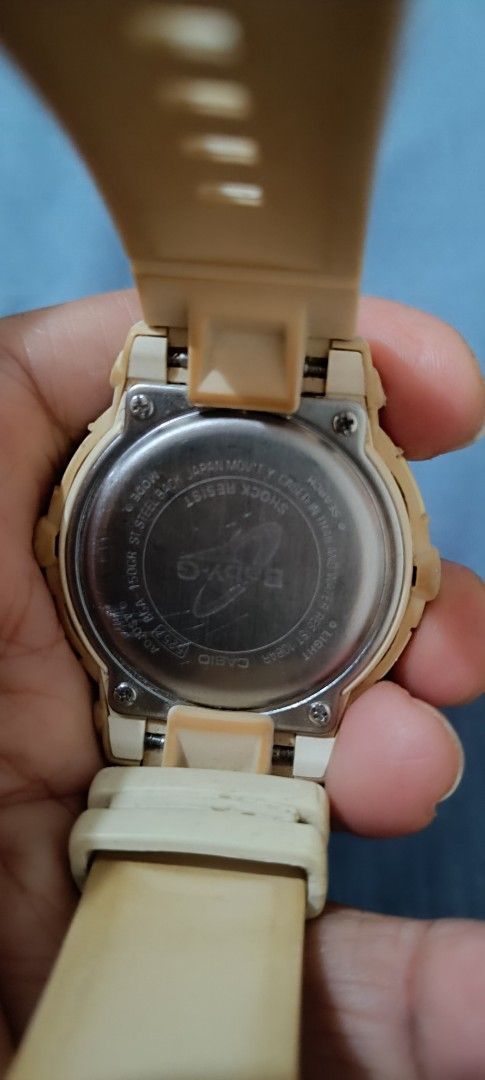 Baby-G Shock Resist Watch (Category: Women's Watches) located in Quezon City. Submitted by toleng2006 (Listing ID 1442036057, Image 2). Description: - Baby-G Watch - Shock Resistant - Roman Numeral Dial - Light-colored Band with Subtle Camouflage Pattern - Functional and Stylish - Perfect for Everyday Wear or Active Lifestyles - Selling as no longer needed.