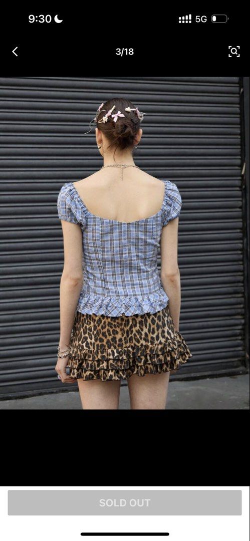 Blue Plaid Off-Shoulder Ruffle Peplum Top (Category: Blouses) located in Rizal. Submitted by f.scloset (Listing ID 1441979073, Image 2). Description: Size Small (Please refer to the size chart for accurate measurements) Used once only.