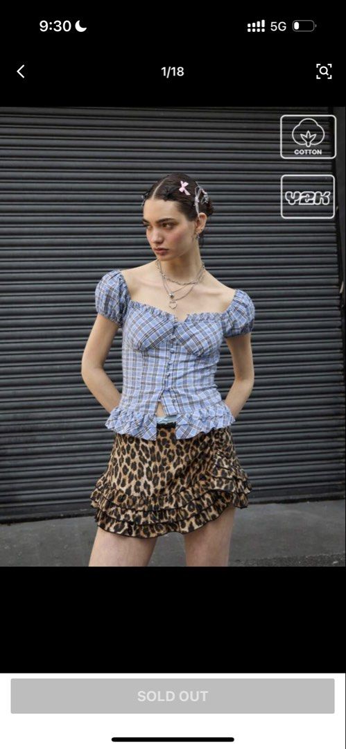 Blue Plaid Off-Shoulder Ruffle Peplum Top (Category: Blouses) located in Rizal. Submitted by f.scloset (Listing ID 1441979073, Image 1). Description: Size Small (Please refer to the size chart for accurate measurements) Used once only.