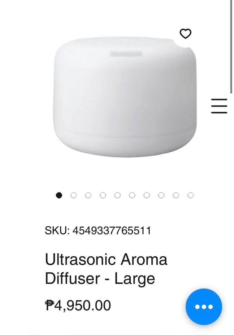 Brand New: MUJI Ultrasonic Aroma Diffuser - Large (Category: Air Purifiers & Dehumidifiers) located in Manila. Submitted by irockmysocks_ogee (Listing ID 1441980627, Image 2). Description: - Large MUJI Ultrasonic Aroma Diffuser - Timer settings: 60, 120, 180, 240 minutes - 2-step LED light feature - Suitable for rooms 19-25 sqm - Includes original MUJI paper bag.