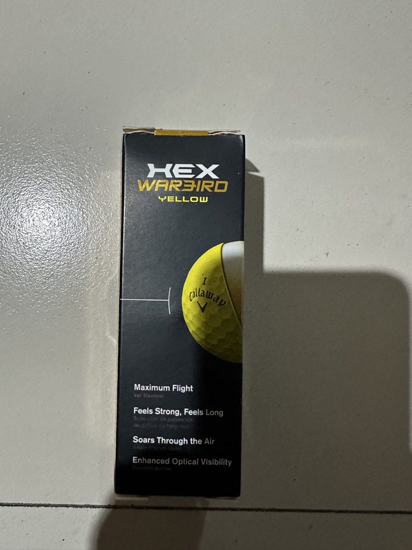 Callaway HEX Warbird Yellow Golf Balls (Category: Golf) located in Quezon City. Submitted by treasuremartph (Listing ID 1442076551, Image 3). Description: - Brand new Callaway HEX Warbird golf balls - Bright yellow for easy visibility - Designed for maximum flight distance and feel - Features revolutionary HEX Aerodynamics - Built with a powerful Warbird Core - Get ready for some serious distance!.
