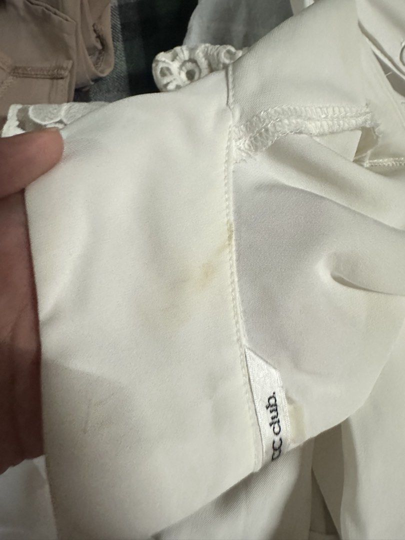 CC Club White Short Sleeve Button Up Blouse (Category: Blouses) located in Valenzuela. Submitted by _minchin (Listing ID 1442110041, Image 3). Description: - White short sleeve blouse - Brand: CC Club - Button-up front with collar - Light stains on the inside of the neck area (please check photos) but washable - Suitable for school or work.