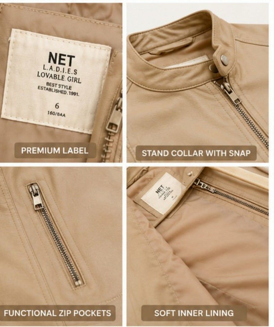 CLASSIC FAUX LEATHER JACKET- NET TAIWAN (Category: Coats, Jackets and Outerwear) located in Taguig. Submitted by brillantes34344 (Listing ID 1441973579, Image 3). Description: orig price; 1.8k php converted Worn Once. Chinese newyear Weya.