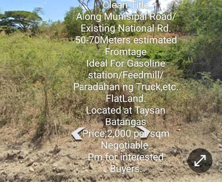 Commercialot For sale Rushhh!!! (Category: Lot) located in Caloocan City. Submitted by calmowl_a2556c (Listing ID 1442134635, Image 1). Description: Commercial Lot For sale Russsshhhh!!! Clean Title! Area:7600 SQM ALong Existing National Rd. ideal For Gasoline station,Truck Parking ,aggrigates stockfile,Hardware,warehouse,Feedmill,Resort,investment,etc Located at Taysan Batangas. Price:2000 per sqm only Rush! Rfs,for medication and Funds.. pm for