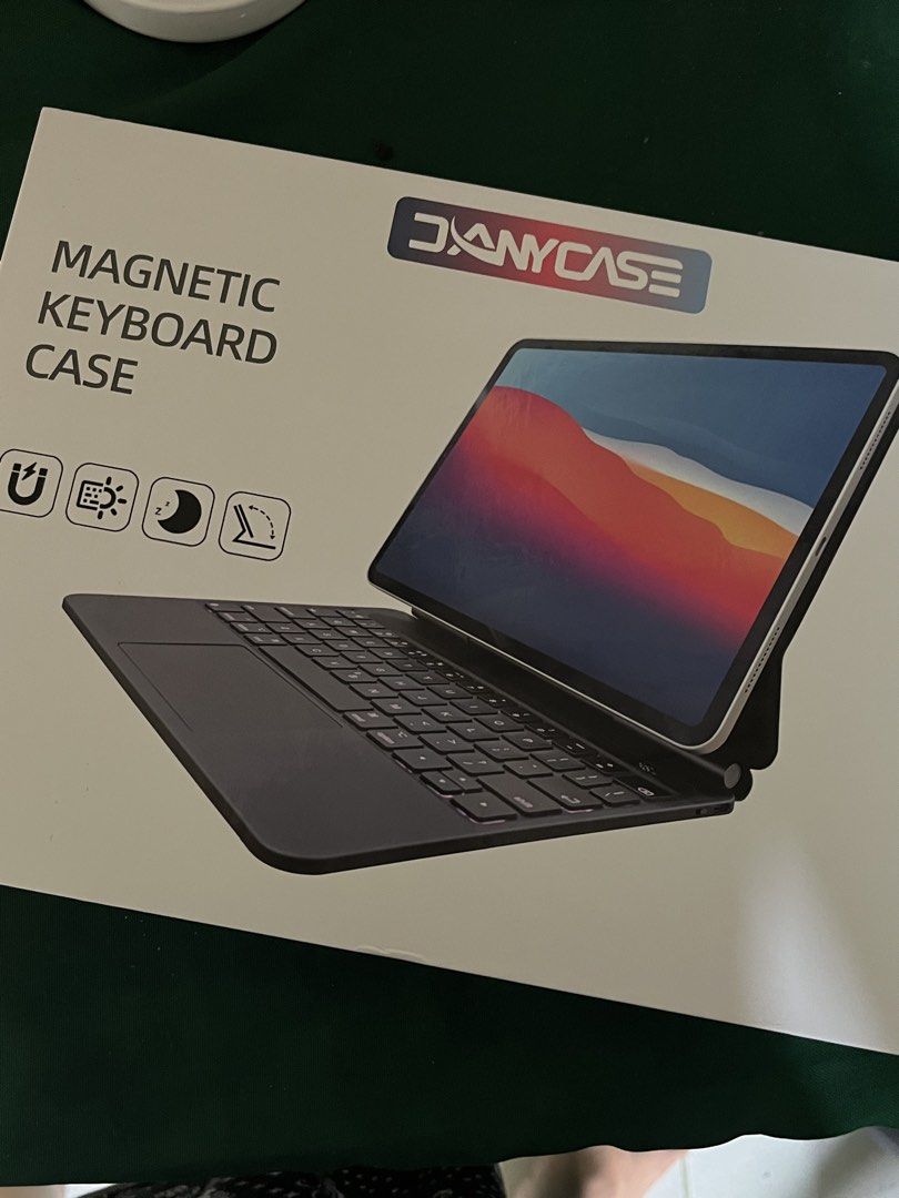 DANYCASE Magnetic Keyboard Case for iPad (Category: Cases & Sleeves) located in Manila. Submitted by gutierrezaaquisha (Listing ID 1442008616, Image 1). Description: - JANYCASE magnetic suspension keyboard case - White color - Backlit keyboard for enhanced visibility - Built-in stylus slot - Includes operation instructions and charging cable - Ideal for productivity on the go used once, impulsive buy lang for 11th gen A16 ipad.