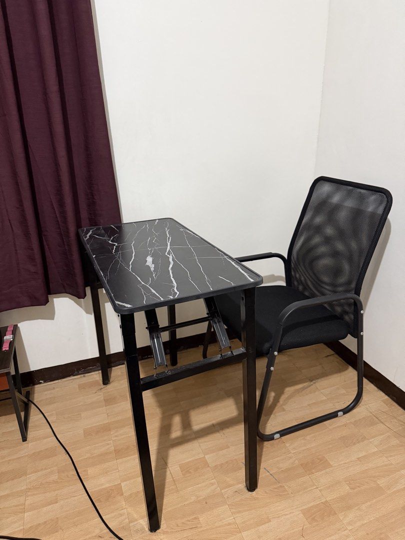 Folding Table with Ergonomic Office Chair Bundle‼️ (Category: Chairs) located in Las Pinas. Submitted by techietechtrove (Listing ID 1442008279, Image 2). Description: RFS: Not being used anymore. Table Measurement: 80cmx40cmx75cm Chair Measurement: 100cmx46cmx56.5cm.