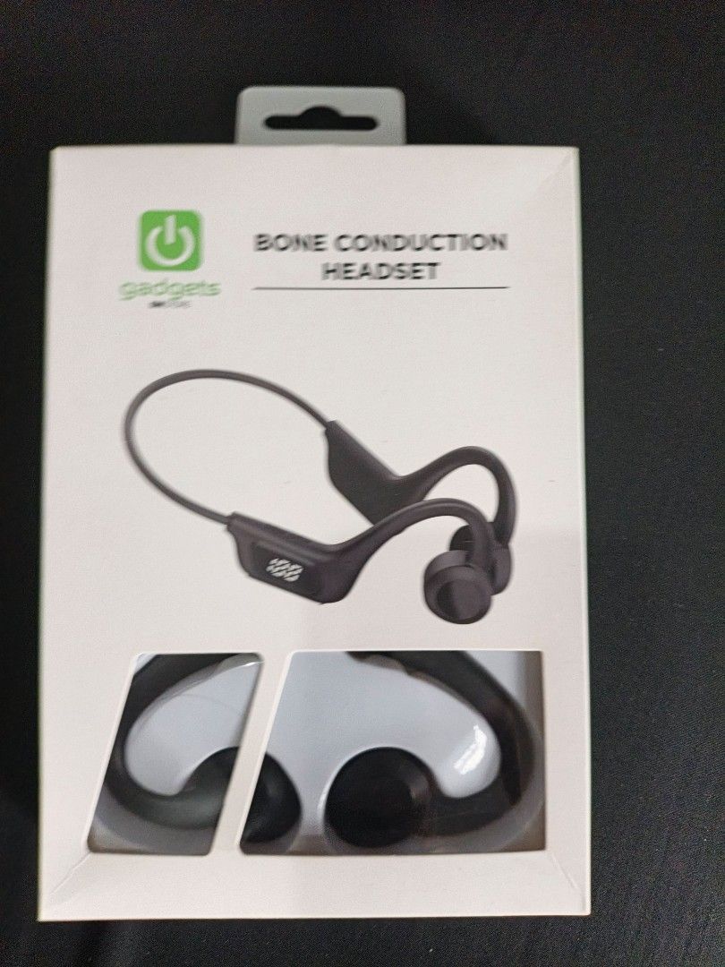 Gadgets Bone Conduction Headset (Category: Headphones & Headsets) located in Valenzuela. Submitted by emotika (Listing ID 1441981928, Image 1). Description: - Bone conduction headset in black - Comes in original packaging - Perfect for music and calls without blocking ears - Lightweight and comfortable design - Features a digital display on the side.