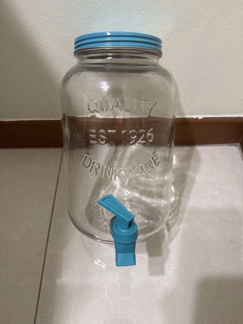 Glass Drink Dispenser with Turquoise Lid and Spigot