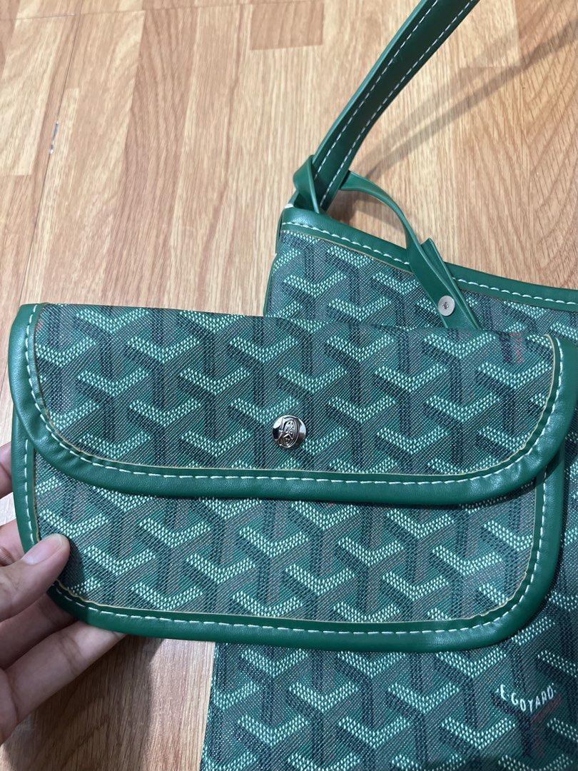 Goyard Green Monogram Shoulder Bag with Matching Pouch (Category: Luxury Bags & Wallets) located in Manila. Submitted by worldofri (Listing ID 1442050002, Image 2). Description: From ukay - Green Goyard shoulder bag - Features the signature Goyardine monogram pattern - Comes with a matching, detachable small pouch - Spacious main compartment for essentials - Pouch features a secure snap closure - Ideal for everyday errands or stylish travel Hones